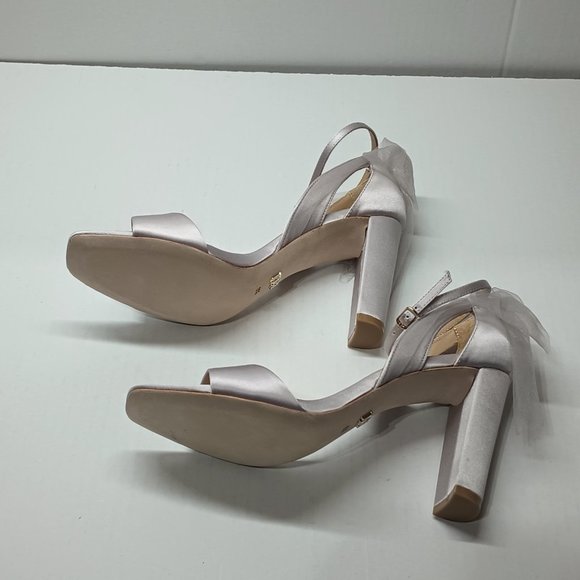 Badgley Mischka Women's Kim Lavender Satin BHLDN Block Heel Tulle Bow Shoes 8.5 - Picture 5 of 8